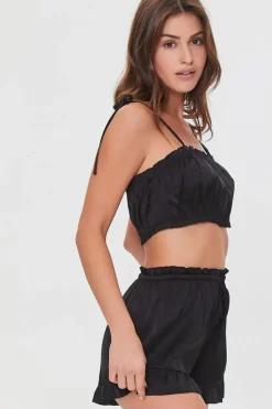 Satin Cropped Cami & Shorts Pajama Set