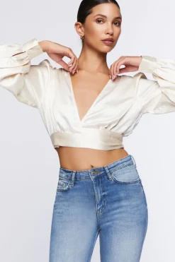 Satin Cropped Wrap Top