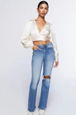 Satin Cropped Wrap Top