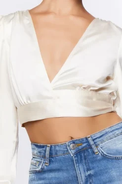 Satin Cropped Wrap Top