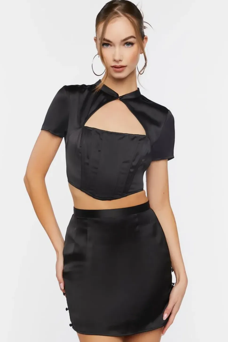 Satin Crop Top & Skirt Set
