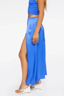 Satin Cutout Slit Maxi Skirt