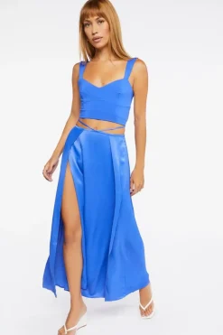 Satin Cutout Slit Maxi Skirt
