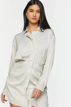 Satin Draped Shirt Dress