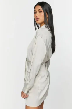 Satin Draped Shirt Dress