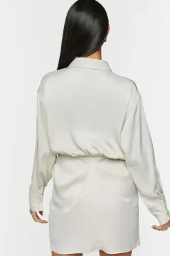 Satin Draped Shirt Dress
