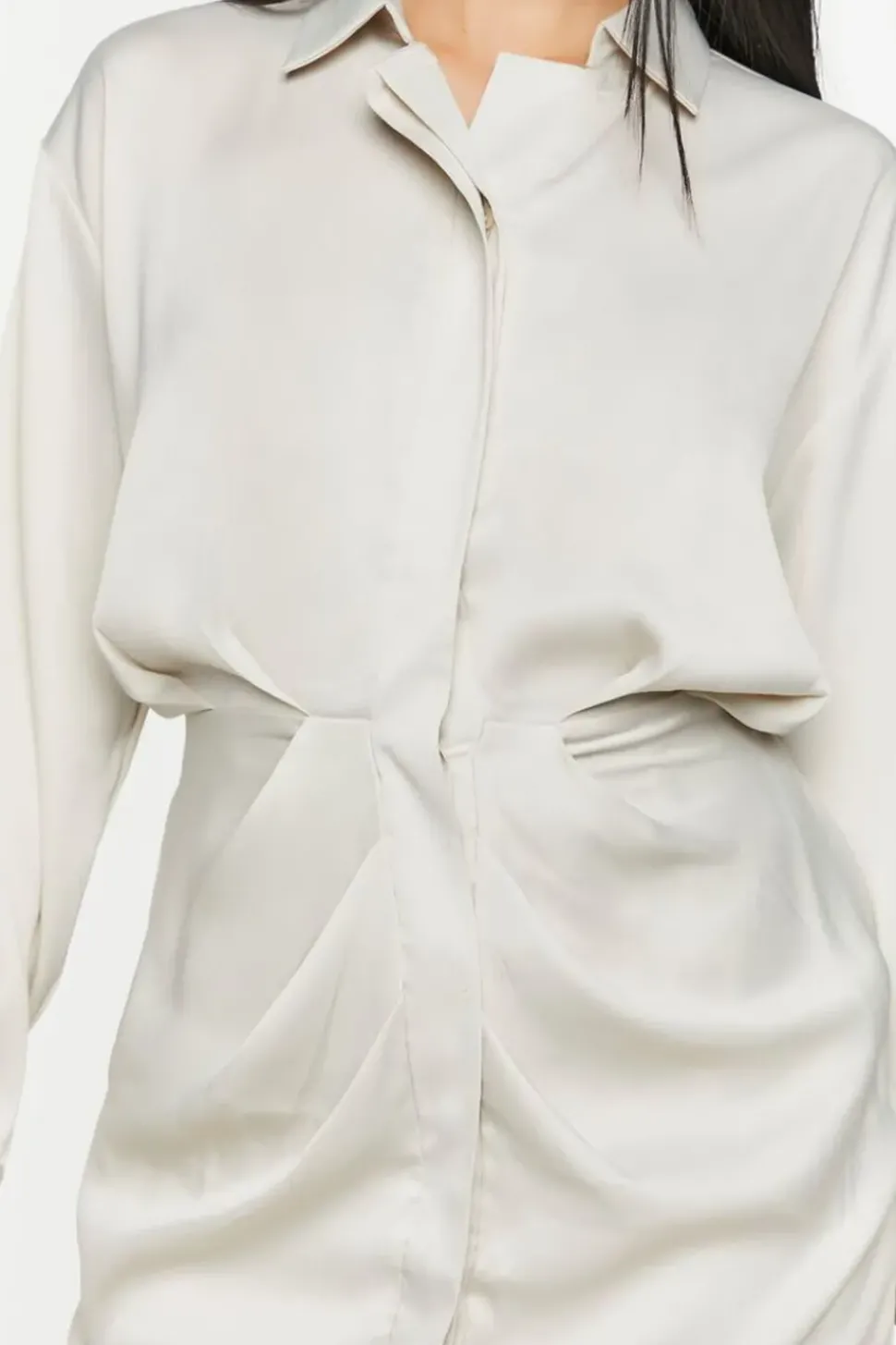 Satin Draped Shirt Dress