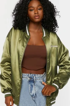 Satin Embroidered Bomber Jacket
