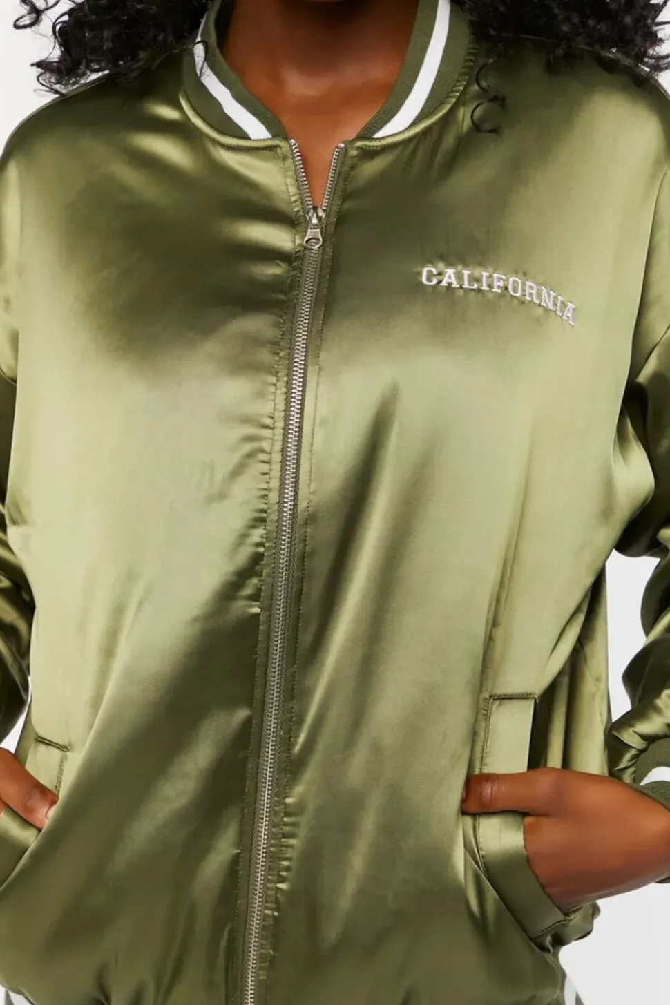 Satin Embroidered Bomber Jacket