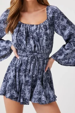 Satin Floral Bell-Sleeve Romper