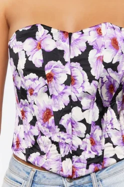 Satin Floral Bustier Tube Top