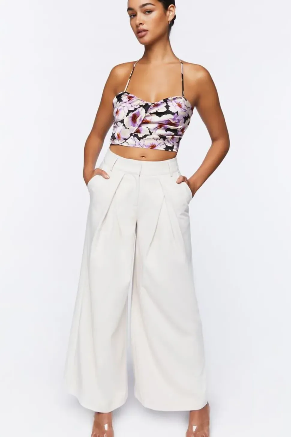 Satin Floral Cropped Cami