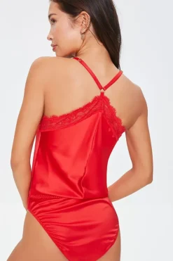 Satin Floral Lace Lingerie Bodysuit