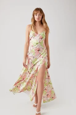 Satin Floral Patchwork Maxi Dress