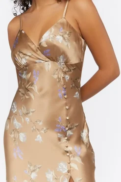 Satin Floral Print Midi Dress