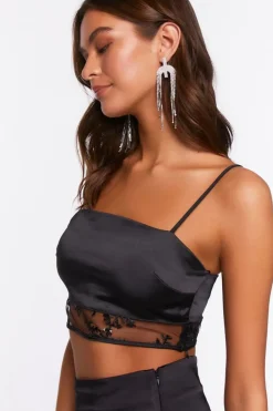 Satin Floral Sequin-Trim Bralette