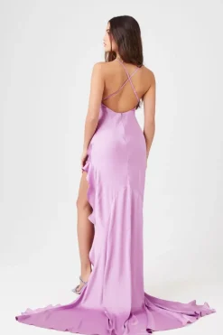 Satin Flounce-Hem Maxi Dress