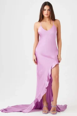 Satin Flounce-Hem Maxi Dress