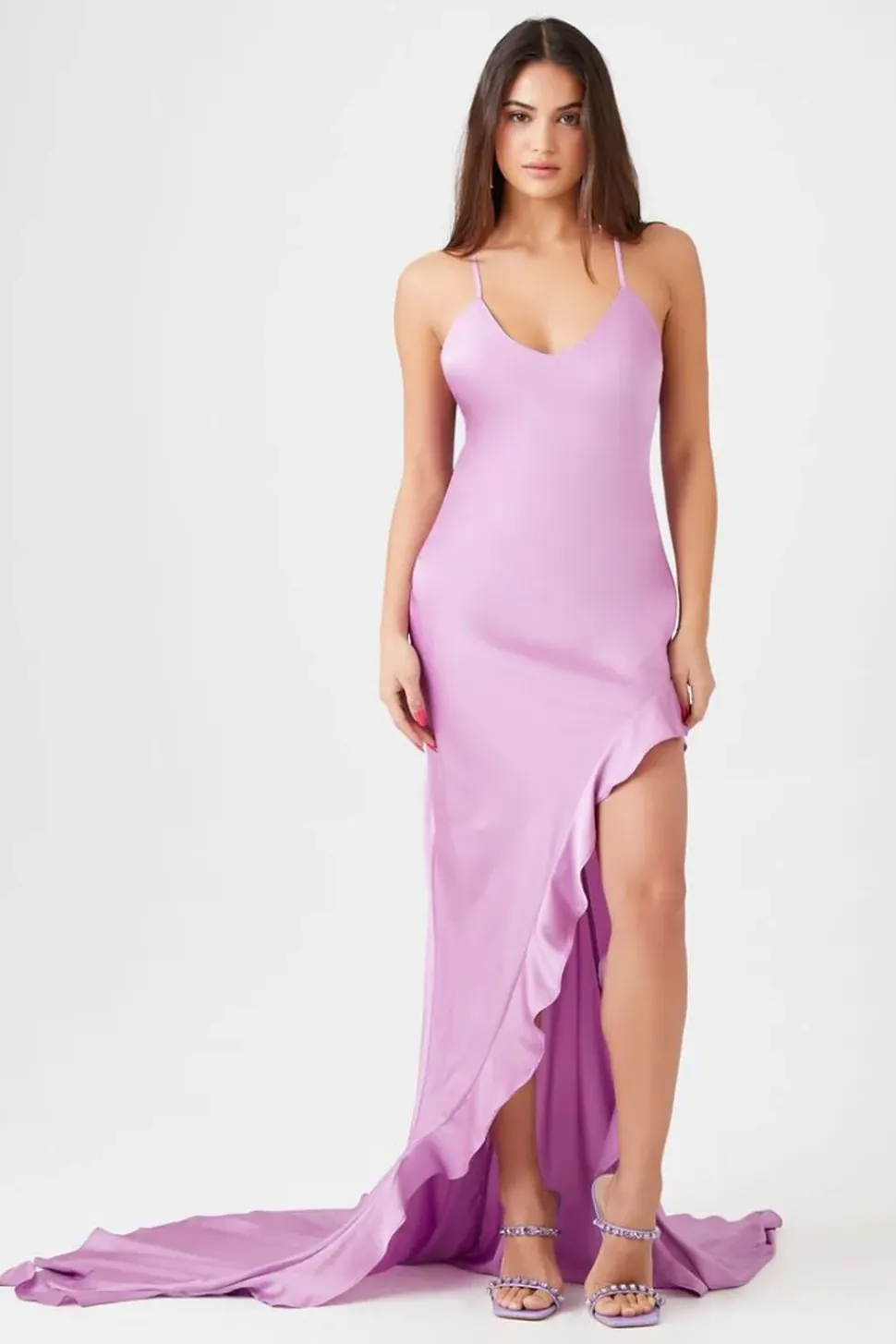 Satin Flounce-Hem Maxi Dress