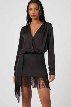 Satin Fringe Mini Skirt