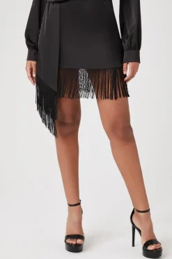 Satin Fringe Mini Skirt