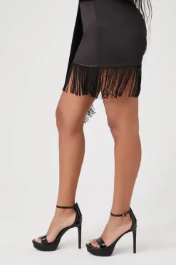 Satin Fringe Mini Skirt