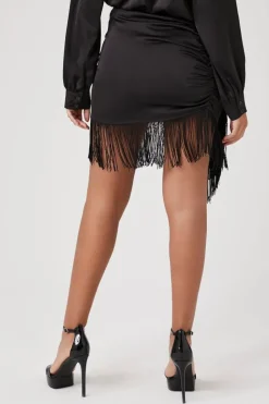 Satin Fringe Mini Skirt