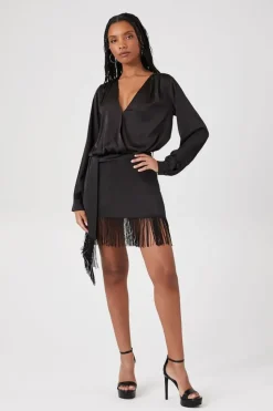 Satin Fringe Mini Skirt