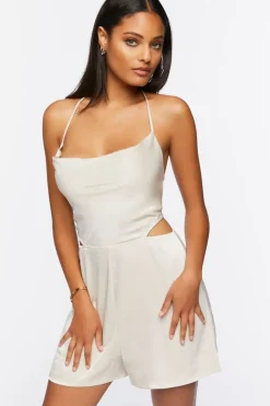 Satin Halter Cutout Romper
