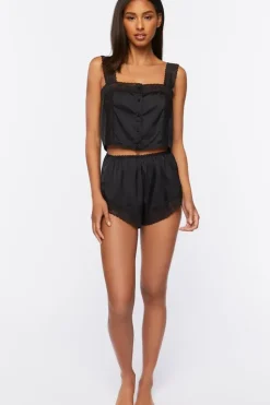 Satin Lace Tank Top & Shorts Lounge Set