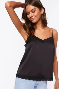 Satin Lace-Trim Cami