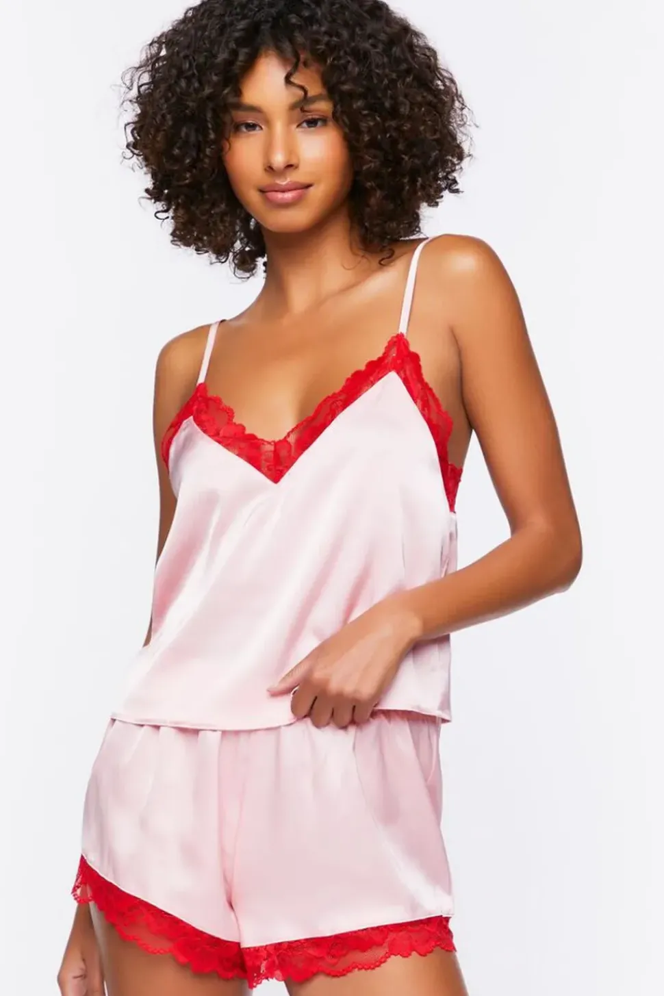 Satin Lace-Trim Cami & Shorts Pajama Set