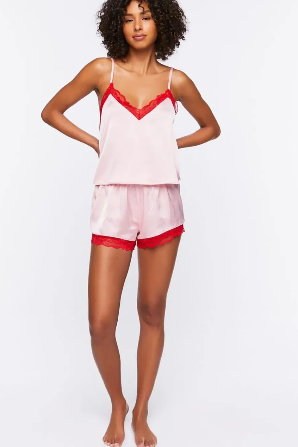 Satin Lace-Trim Cami & Shorts Pajama Set