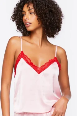 Satin Lace-Trim Cami & Shorts Pajama Set