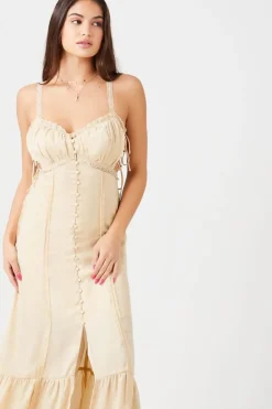 Satin Lace-Trim Cutout Midi Dress