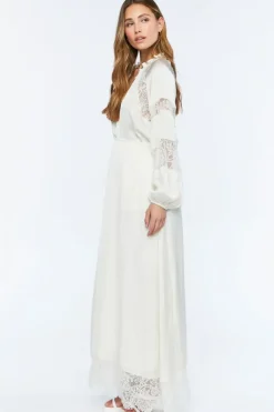 Satin Lace-Trim Maxi Dress