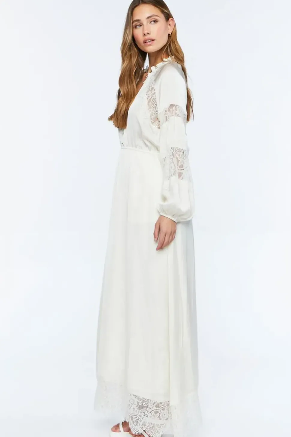 Satin Lace-Trim Maxi Dress