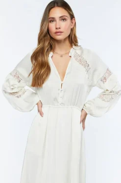 Satin Lace-Trim Maxi Dress