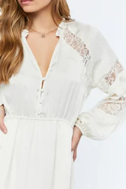 Satin Lace-Trim Maxi Dress