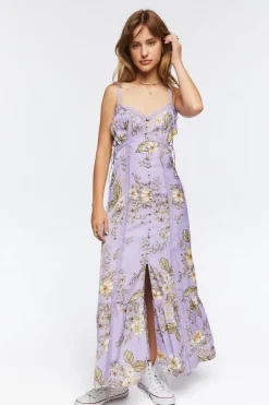 Satin Lace-Trim Midi Dress