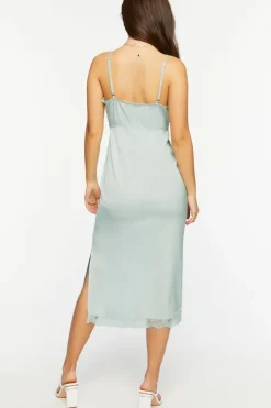 Satin Lace-Trim Midi Slip Dress