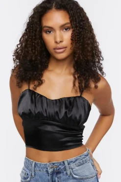 Satin Lace-Up Cropped Cami