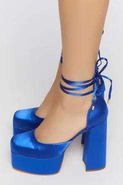 Satin Lace-Up Platform Heels