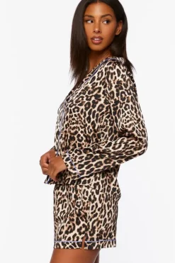 Satin Leopard Shirt & Shorts Pajama Set