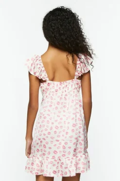 Satin Lip Print Mini Dress