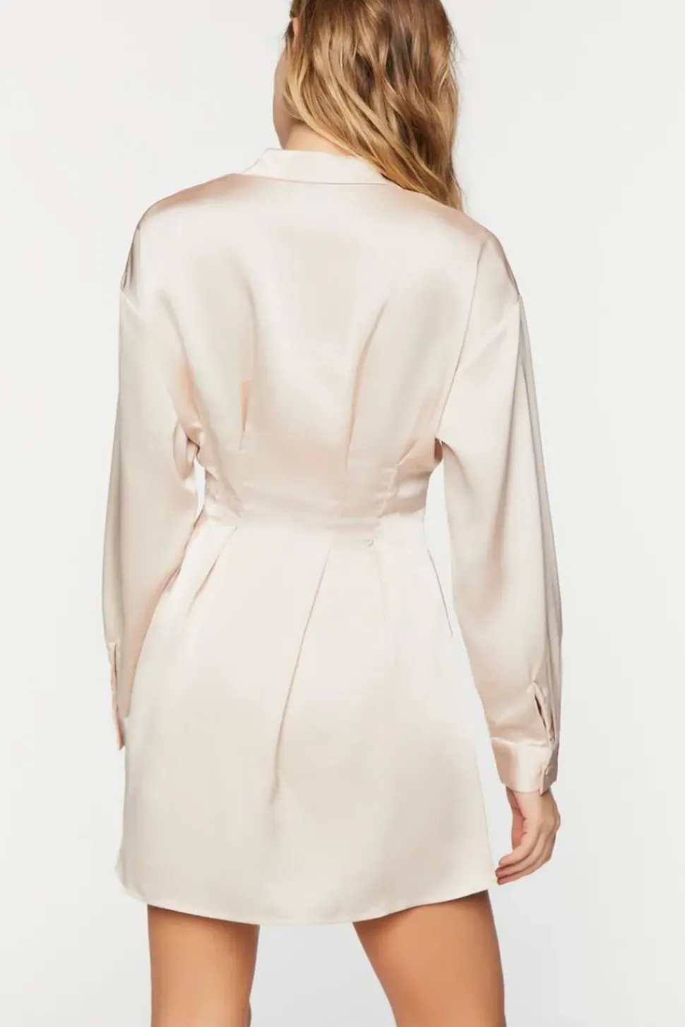 Satin Long-Sleeve Pleated Mini Dress