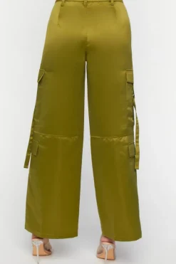 Satin Mid-Rise Cargo Pants
