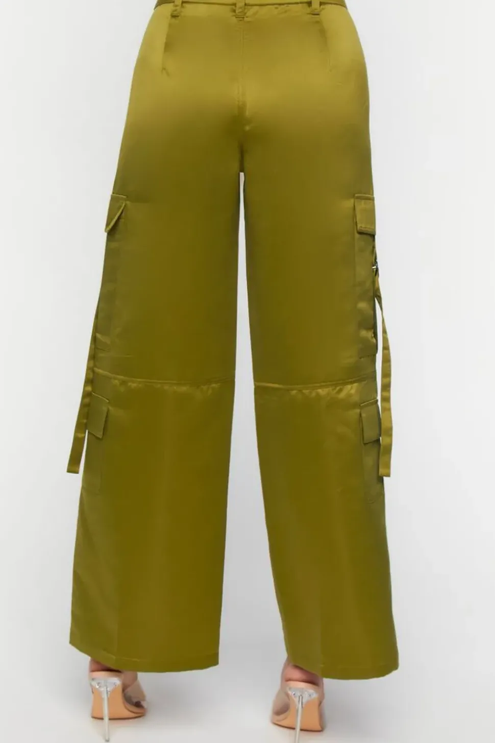 Satin Mid-Rise Cargo Pants