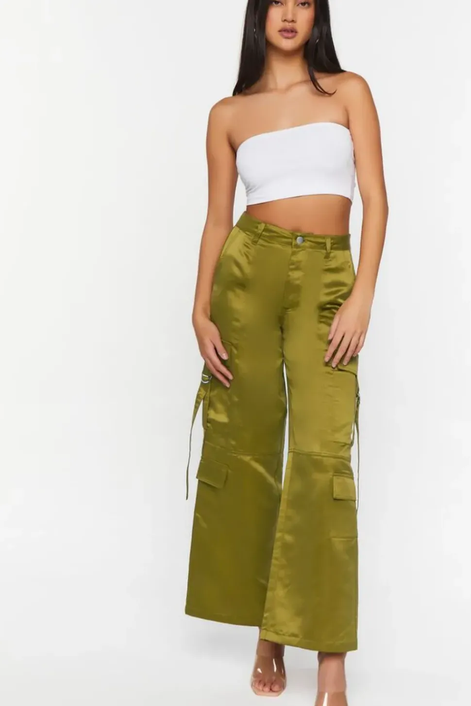 Satin Mid-Rise Cargo Pants