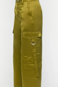 Satin Mid-Rise Cargo Pants